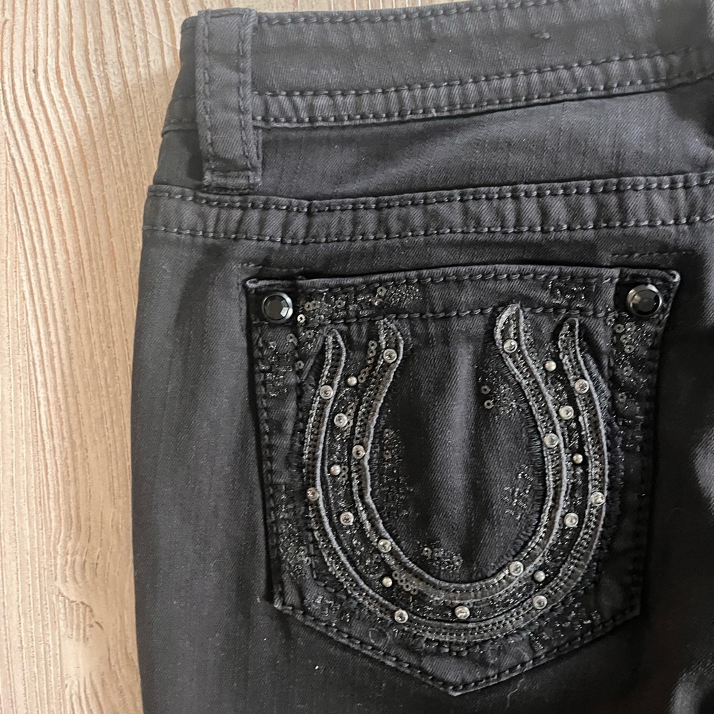 Miss Me mid rise flare black jeans with embellished horseshoe pocket size 29 - Picture 6 of 13